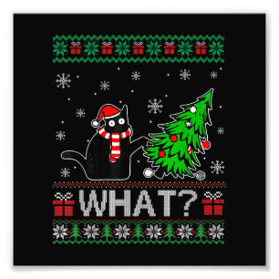 Kat Wat Grappig Zwart Kat Pushing Kerstboom Foto Afdruk