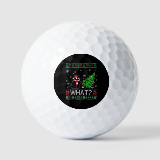 Kat Wat Grappig Zwart Kat Pushing Kerstboom Golfballen (Voorkant)