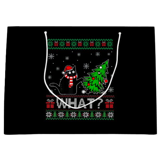 Kat Wat Grappig Zwart Kat Pushing Kerstboom Groot Cadeauzakje (Voorkant)