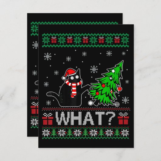 Kat Wat Grappig Zwart Kat Pushing Kerstboom Informatiekaartje (Voorkant / Achterkant)