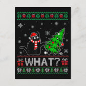 Kat Wat Grappig Zwart Kat Pushing Kerstboom Informatiekaartje (Achterkant)