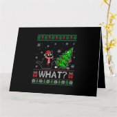 Kat Wat Grappig Zwart Kat Pushing Kerstboom Kaart (Gele Bloem)
