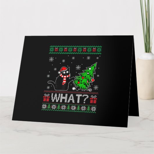 Kat Wat Grappig Zwart Kat Pushing Kerstboom Kaart (Voorkant)