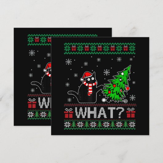 Kat Wat Grappig Zwart Kat Pushing Kerstboom Kaart (Voorkant / Achterkant)