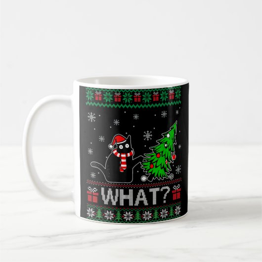 Kat Wat Grappig Zwart Kat Pushing Kerstboom Koffiemok (Links)