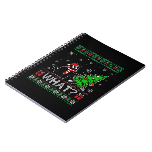 Kat Wat Grappig Zwart Kat Pushing Kerstboom Notitieboek (Linkerzijde)