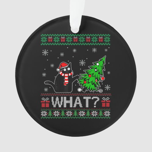 Kat Wat Grappig Zwart Kat Pushing Kerstboom Ornament (voorkant)