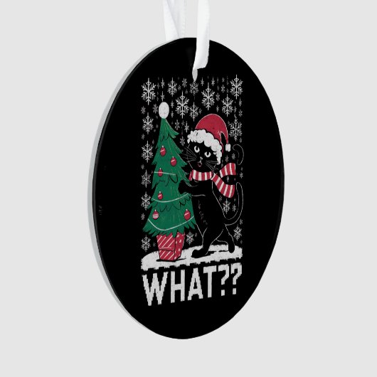 Kat Wat Grappig Zwart Kat Pushing Kerstboom Ornament (voorkant)