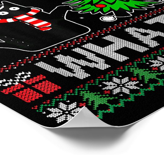 Kat Wat Grappig Zwart Kat Pushing Kerstboom Poster (Hoek)