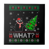 Kat Wat Grappig Zwart Kat Pushing Kerstboom Tegeltje (Voorkant)