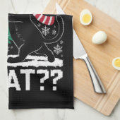 Kat Wat Grappig Zwart Kat Pushing Kerstboom Theedoek (Quarter Fold)