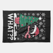 Kat Wat Grappig Zwart Kat Pushing Kerstboom Theedoek (Horizontaal)