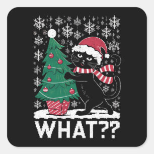 Kat Wat Grappig Zwart Kat Pushing Kerstboom Vierkante Sticker
