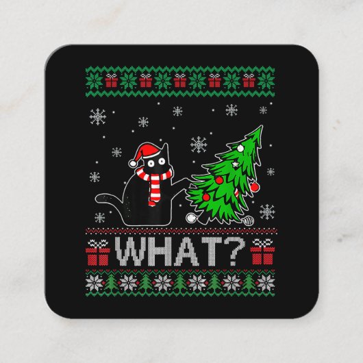 Kat Wat Grappig Zwart Kat Pushing Kerstboom Vierkante Visitekaartje (Voorkant)