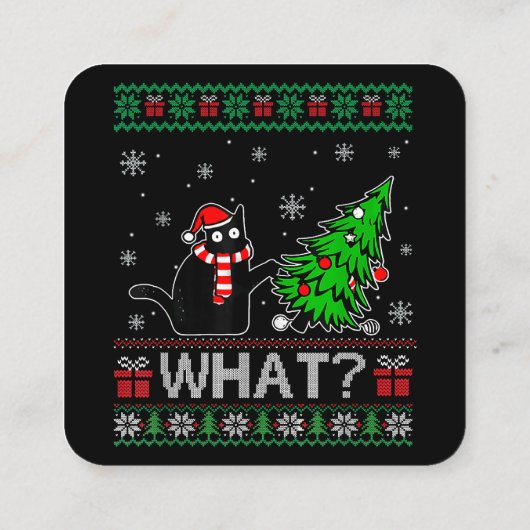Kat Wat Grappig Zwart Kat Pushing Kerstboom Vierkante Visitekaartje (Achterkant)