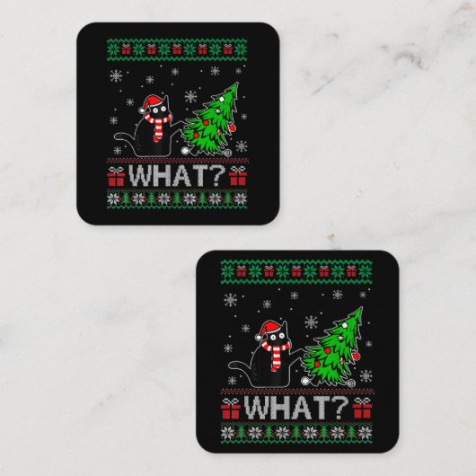 Kat Wat Grappig Zwart Kat Pushing Kerstboom Vierkante Visitekaartje (Voorkant / Achterkant)