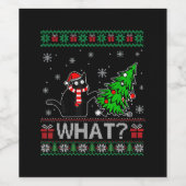 Kat Wat Grappig Zwart Kat Pushing Kerstboom Wijn Etiket (Enkel label)