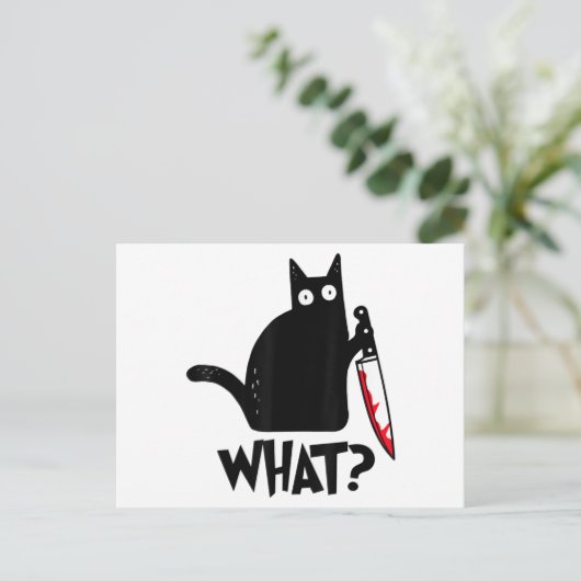 Kat wat grappig zwart kat Shirt moorddadig kat met Briefkaart (Staand voorkant)