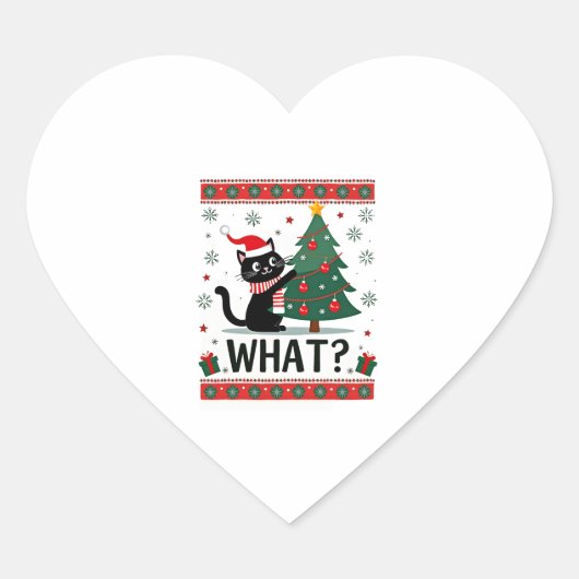 Kat wat grappig zwarte kat die met kerstbomen rond hart sticker (Voorkant)