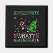 Kat wat grappig zwarte kat die met kerstbomen rond magneet (Voorkant)