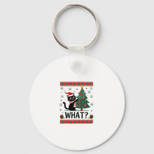 Kat wat grappig zwarte kat die met kerstbomen rond sleutelhanger