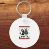 Kat wat grappig zwarte kat die met kerstbomen rond sleutelhanger (Voorkant)