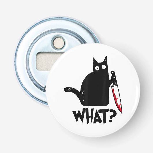 Kat Wat_ Grappige Zwarte Kat  Button Flesopener (Voorkant)