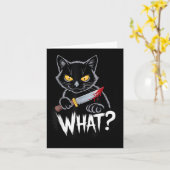 Kat Wat_ Grappige Zwarte Kat Met Mes Halloween Kaart (Gele Bloem)