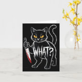 Kat Wat_ Grappige Zwarte Kat Met Mes Halloween Kaart (Gele Bloem)