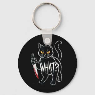 Kat Wat_ Grappige Zwarte Kat Met Mes Halloween Sleutelhanger