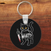 Kat Wat_ Grappige Zwarte Kat Met Mes Halloween Sleutelhanger (Voorkant)