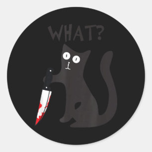 Kat Wat_ Grappige Zwarte Kat Moorddadige Kat Met M Ronde Sticker