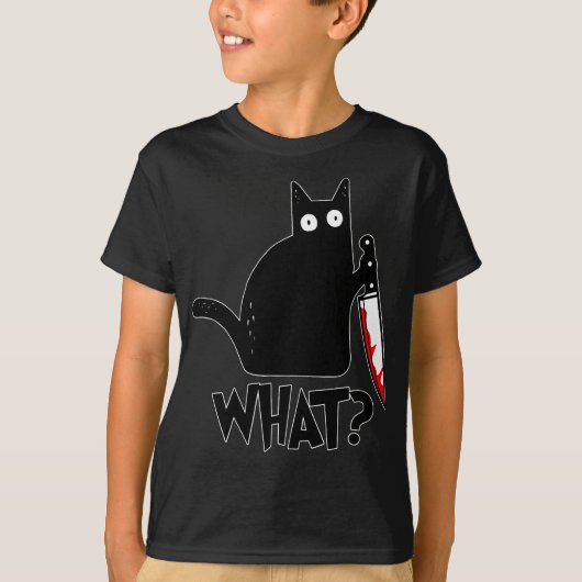 Kat wat grappige zwarte kat, moorddadige kat met n t-shirt (Voorkant)