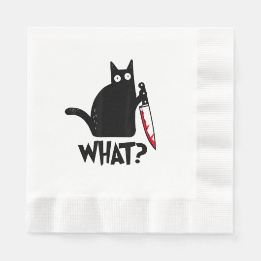Kat Wat_ Grappige Zwarte Kat Servet (Voorkant)