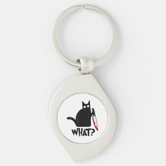 Kat Wat_ Grappige Zwarte Kat  Sleutelhanger (Voorkant)