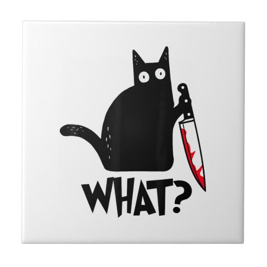 Kat Wat_ Grappige Zwarte Kat Tegeltje (Voorkant)