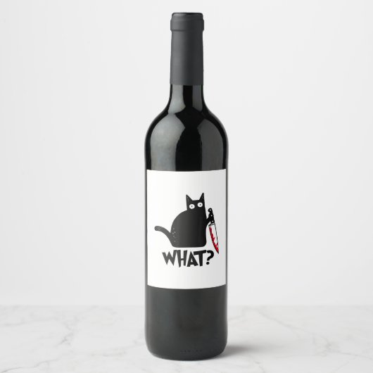 Kat Wat_ Grappige Zwarte Kat Wijn Etiket (Voorkant)
