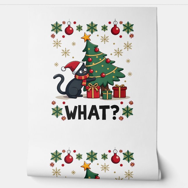 Kat Wat Leuke Zwarte Kat Die Kerstboom Omverduwt L Behang (Afrollen)