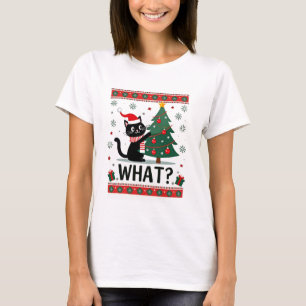 Kat Wat Leuke Zwarte Kat Duwt Kerstboom Lelijk T-shirt