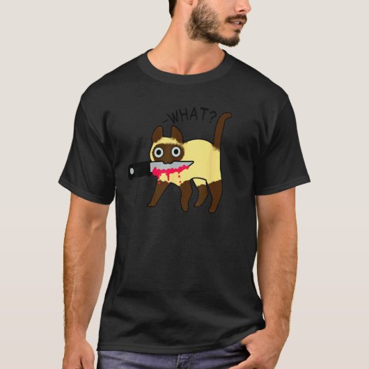 Kat Wat Moorddadige Siamese Kat Met Mes Hallowee T-shirt (Voorkant)