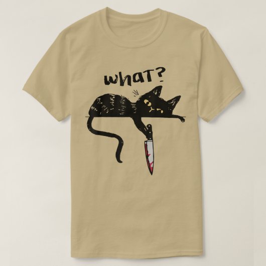 Kat wat Shirt zwart kat met Knife Killer Hwe (Design voorkant)