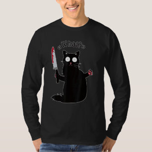 Kat wat zwart is een moordende kat met een mes t-shirt