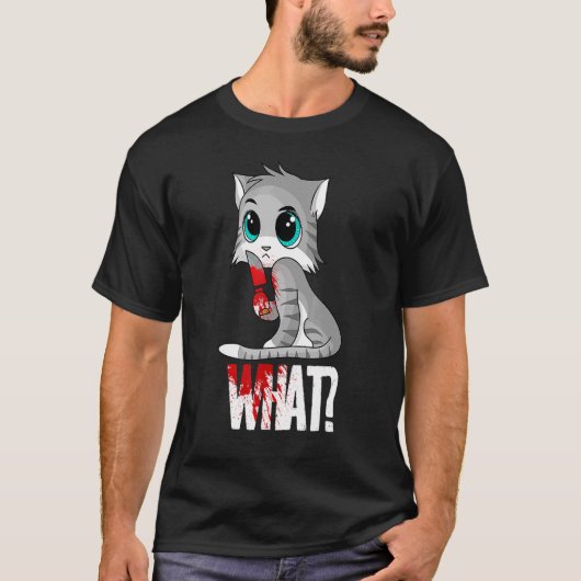 Kat wat zwart kat moordende kat met mes 1 t-shirt (Voorkant)