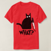 Kat wat zwart kat moordende kat met mes t-shirt (Design voorkant)