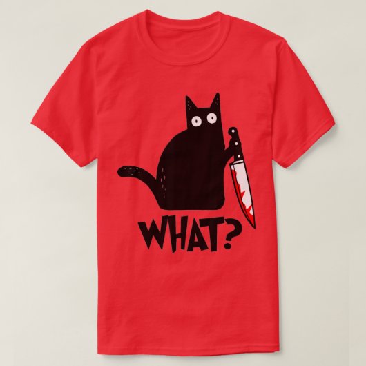 Kat wat zwart kat moordende kat met mes t-shirt (Design voorkant)