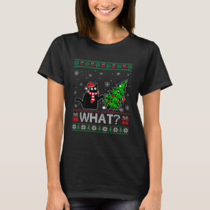 Kat Wat Zwarte Kat Duwt Kerstboom Lelijke Kerstmis T-shirt