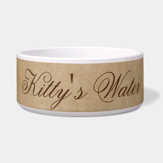 Kat water | Bruine textuur Kat Water Bowl Voerbakje (Voorkant)