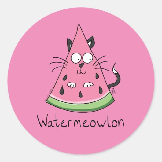 Kat Watermeloen Kind Ronde Sticker (Voorkant)