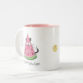 Kat Watermeloen Kind Tweekleurige Koffiemok (Voorkant links)