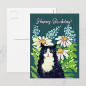Kat waterverf Gelukkig Verjaardag Feestdagenkaart (Voorkant / Achterkant)